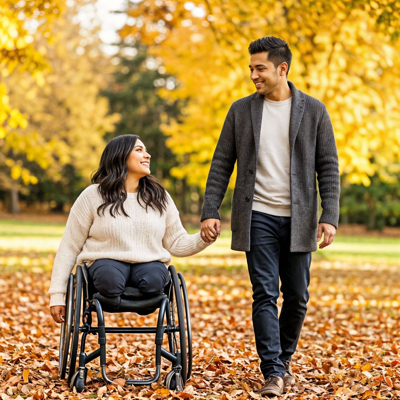 Couple's Autumn Walk: Professional Fashion Photo