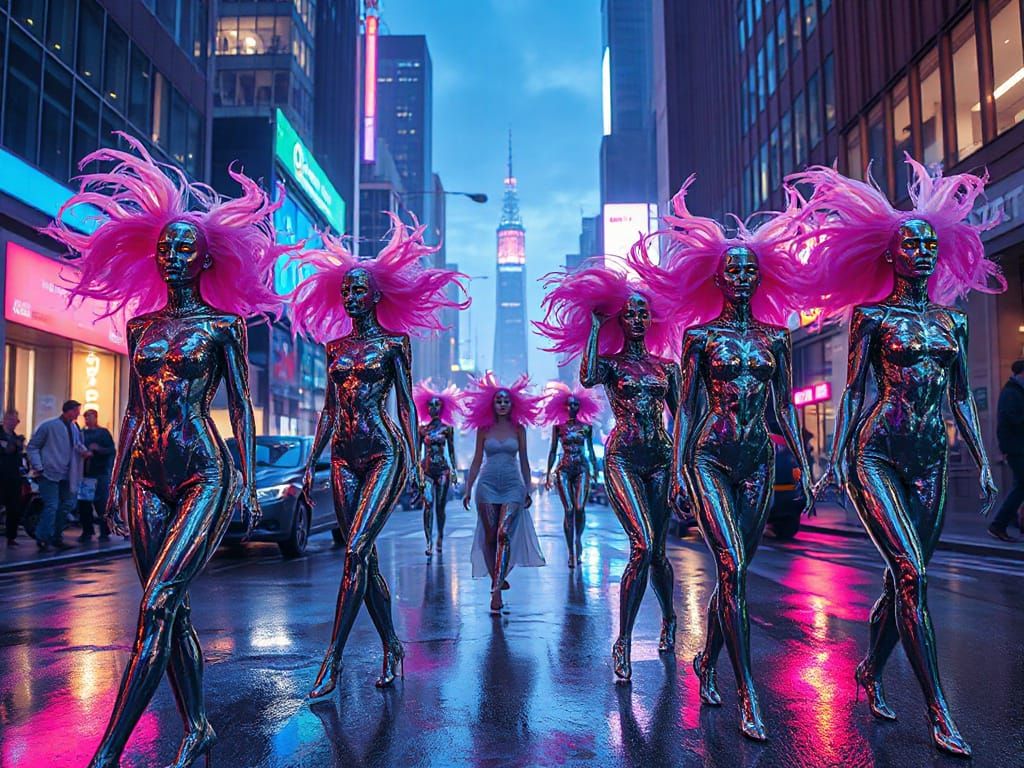 Ethereal Techno-Goddesses in Neon Metropolis