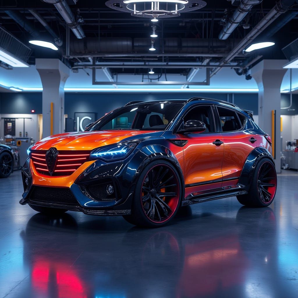 Custom Demon Mecha SUV in Showroom, Spectral Paint