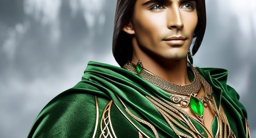 Handsome Elf Wizard with Magical Gemstone Necklace