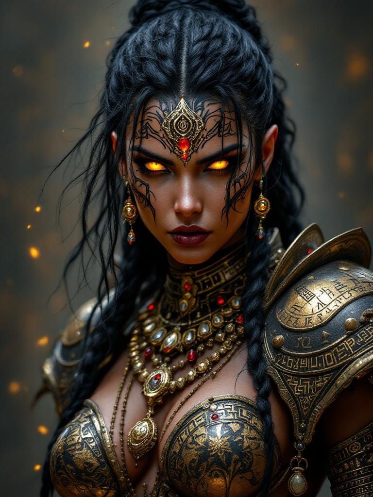 Warrior Queen with Runes in Mythic Fantasy Style