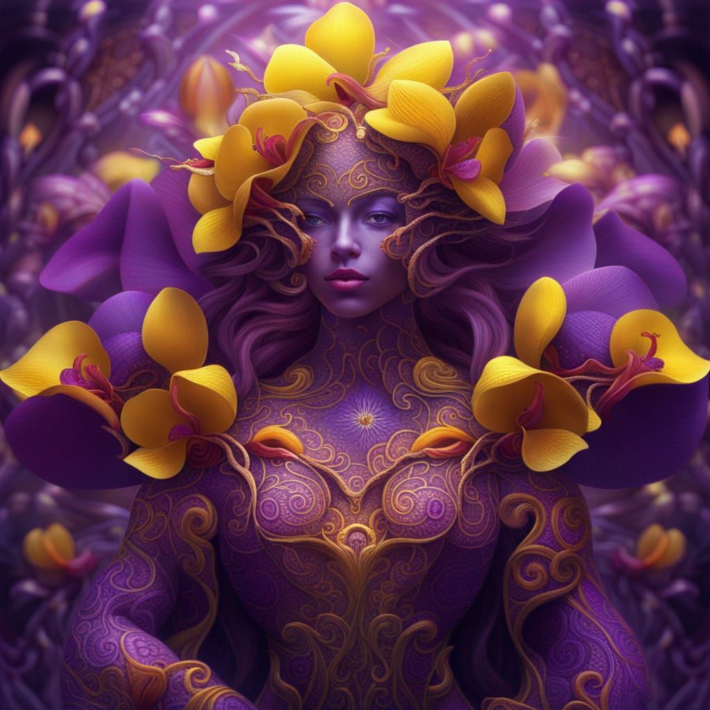 Purple Orchid with Yellow Pistils: 3D Digital Art