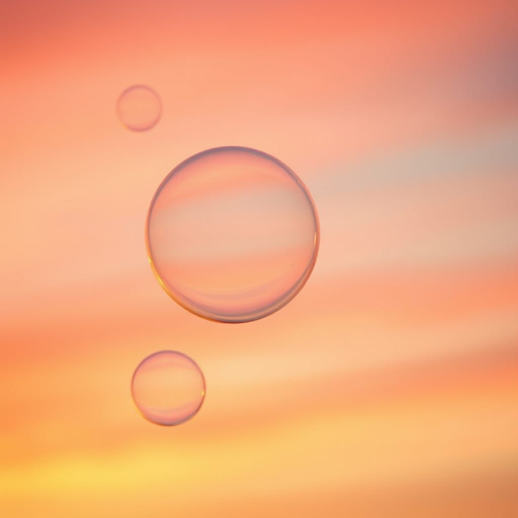 Whimsical Sunset Bubbles in Dreamy, Watercolor Style