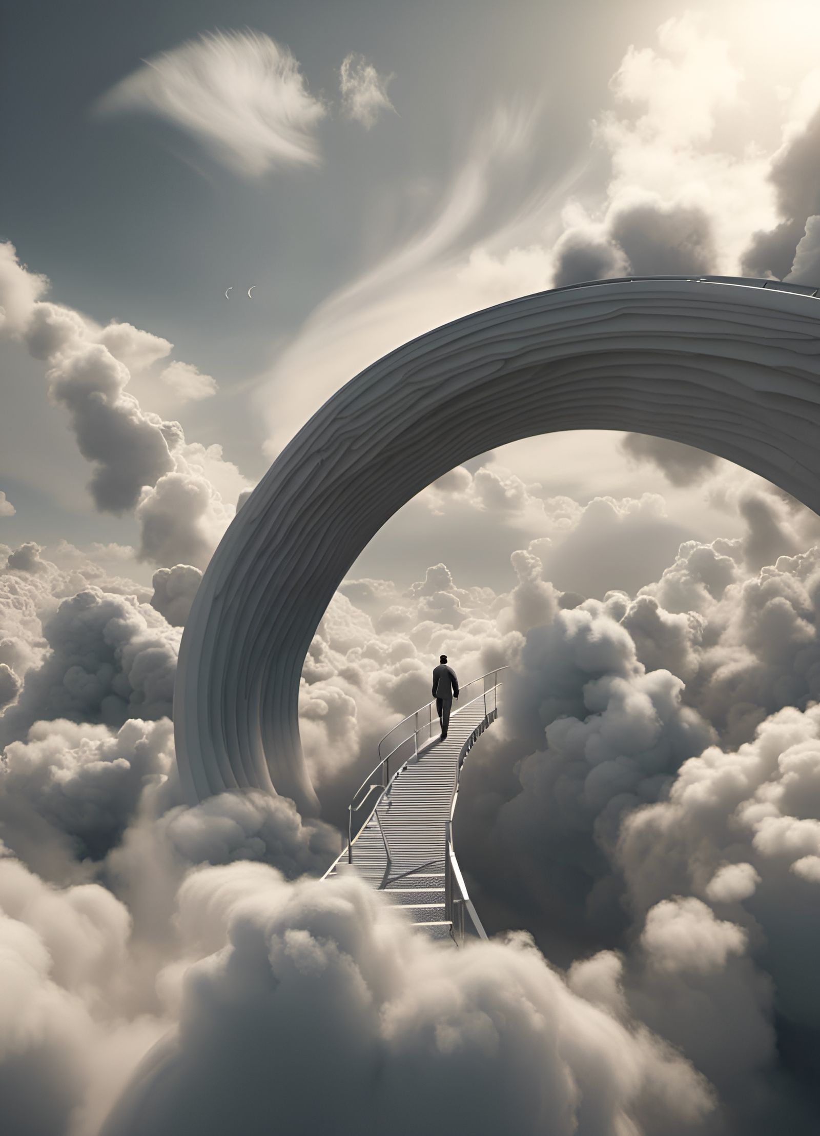 Giant Walker on Metal Arch in Surreal Style