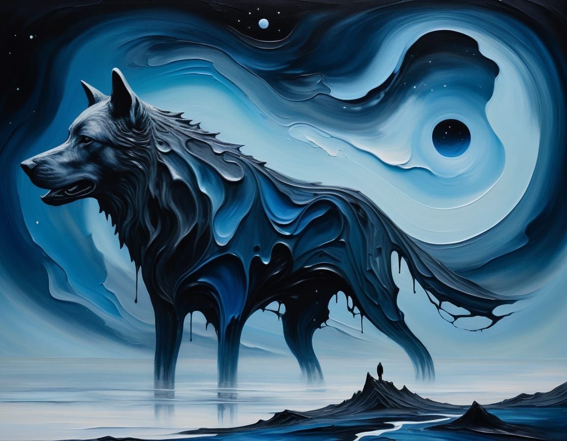 Surrealist Oil Painting of a Silent Howl in Cosmic Void