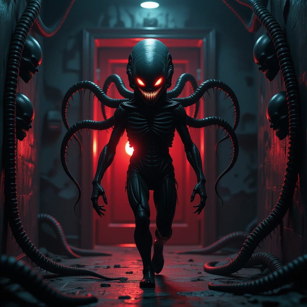 Grotesque Alien Creature Emerging from Eldritch Horror