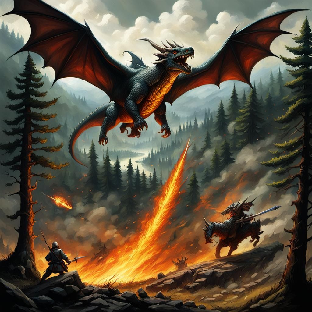 Wyvern Fireball Attack on Medieval Battlefield