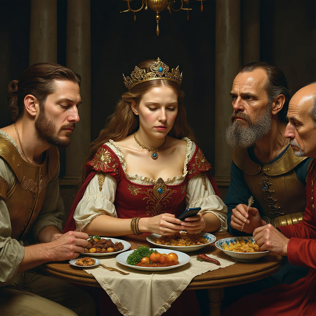 Bored Medieval Princess Obsessed with Smartphone