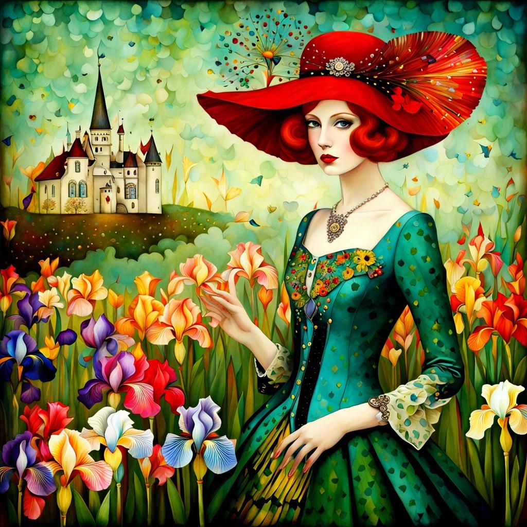 Elegantly Dressed Redhead Portrait in Fantasy Style