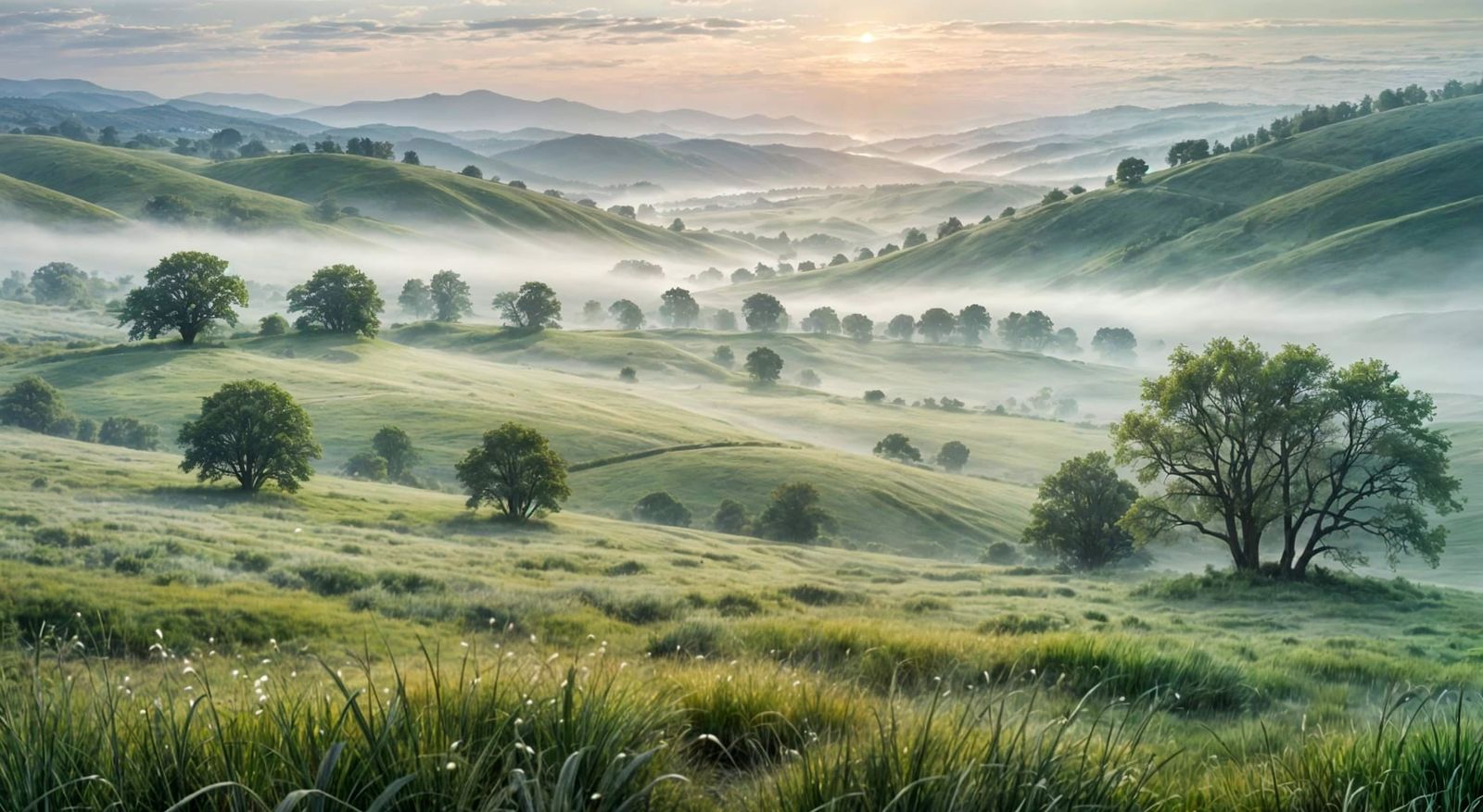 Ethereal Misty Morning Landscape in Sfumato Style