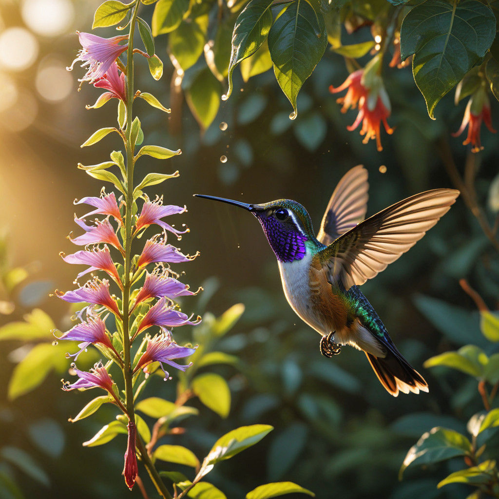 Vibrant Nature-Inspired Painting of a Purple Crowned Fairy H...