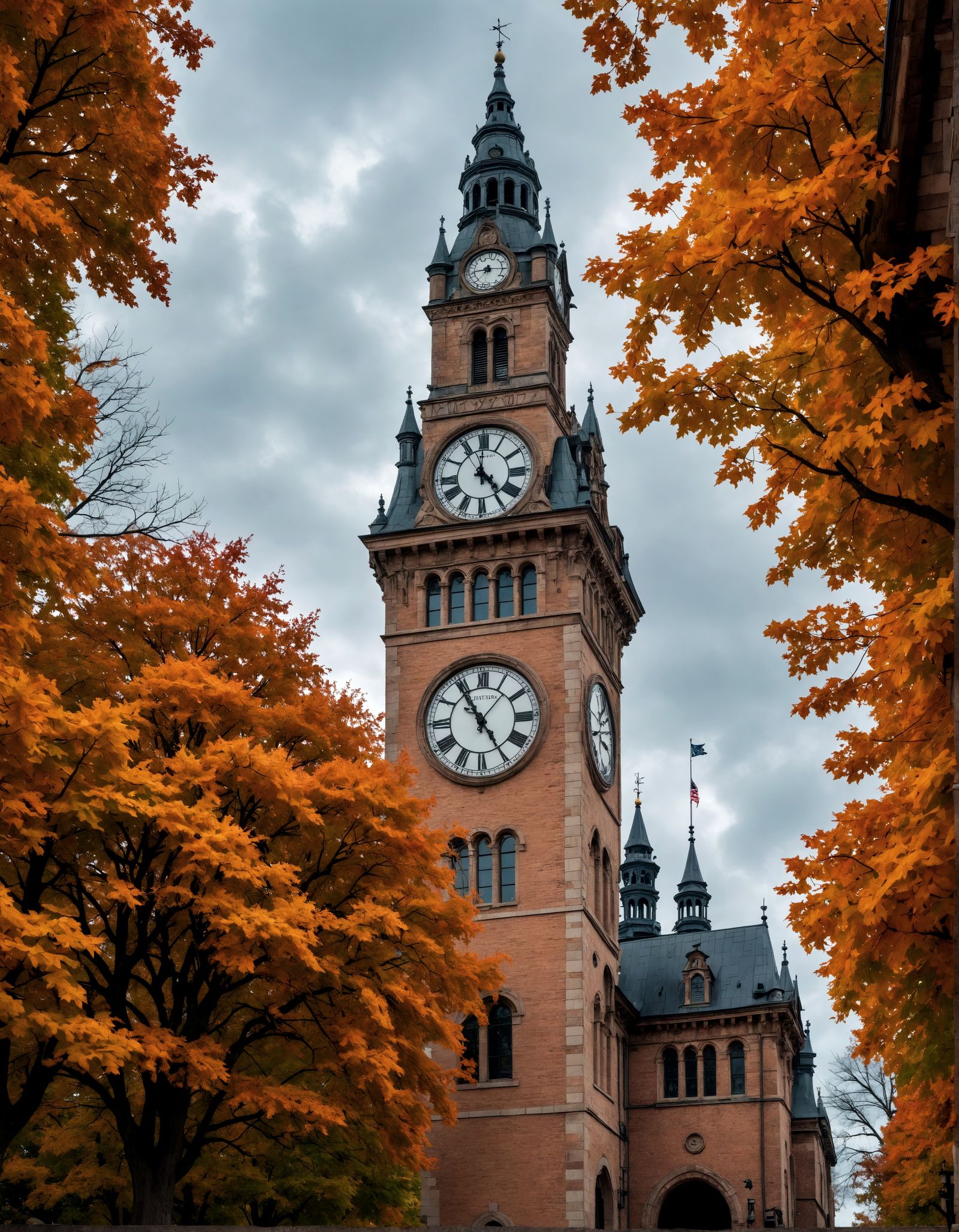 Autumn Clock Tower: Hyperrealistic HDR Masterpiece