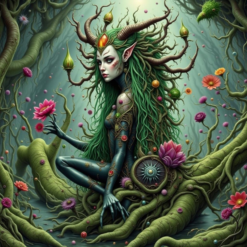 Swamp Witch Queen with Floral Adornments
