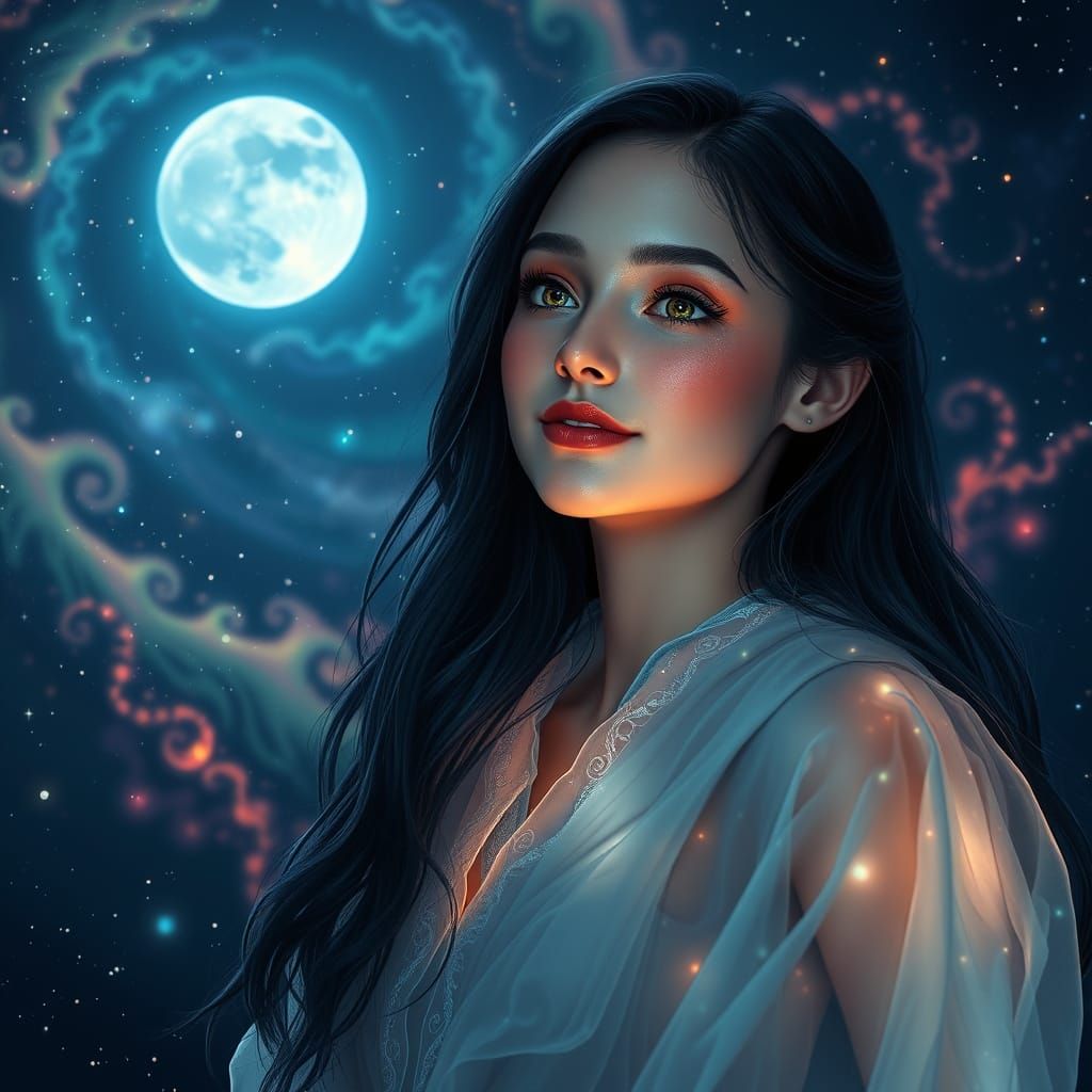 Surreal Nighttime Goddess in Celestial Glow