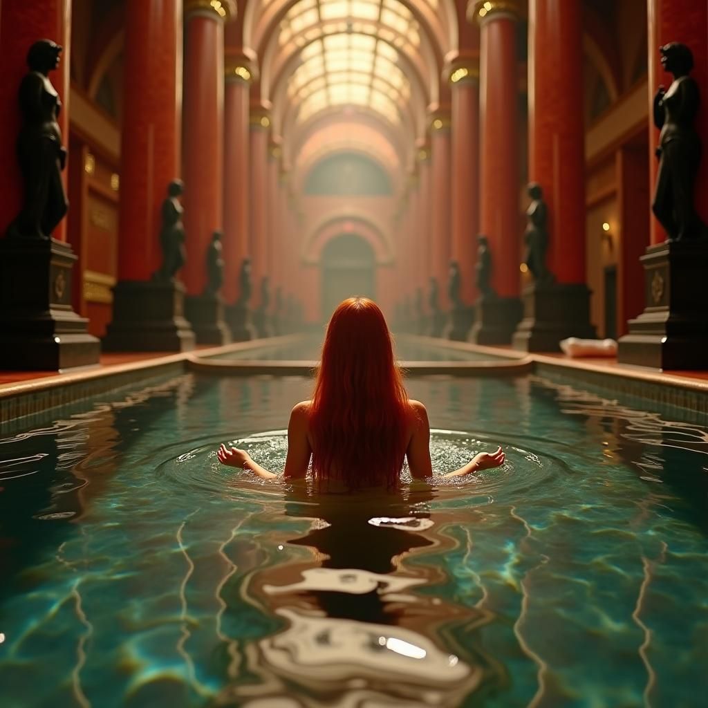 Opulent Art Deco Hall with Swimmer