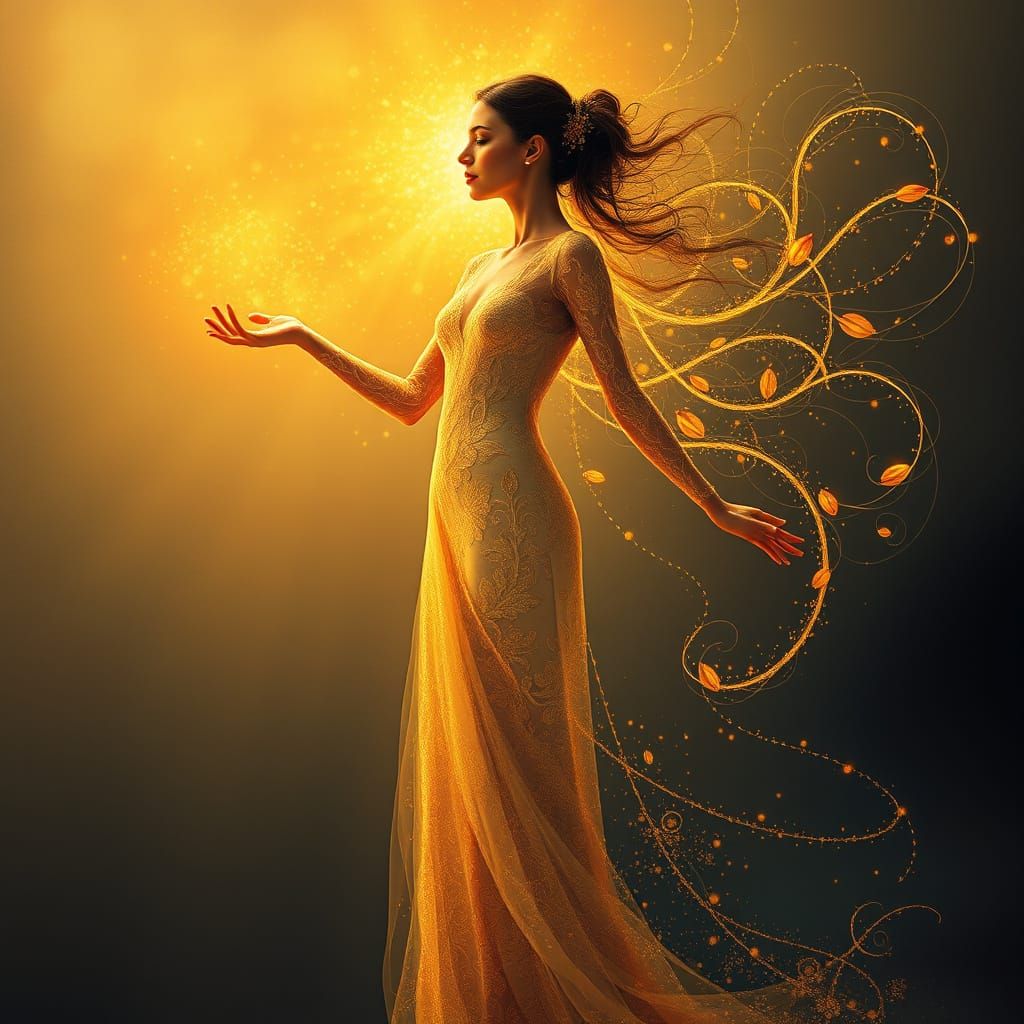 Woman Transforms into Radiant Aura, Embodying Inner Strength...