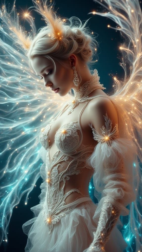 Exotic Angelpunk Goddess with Translucent Wings