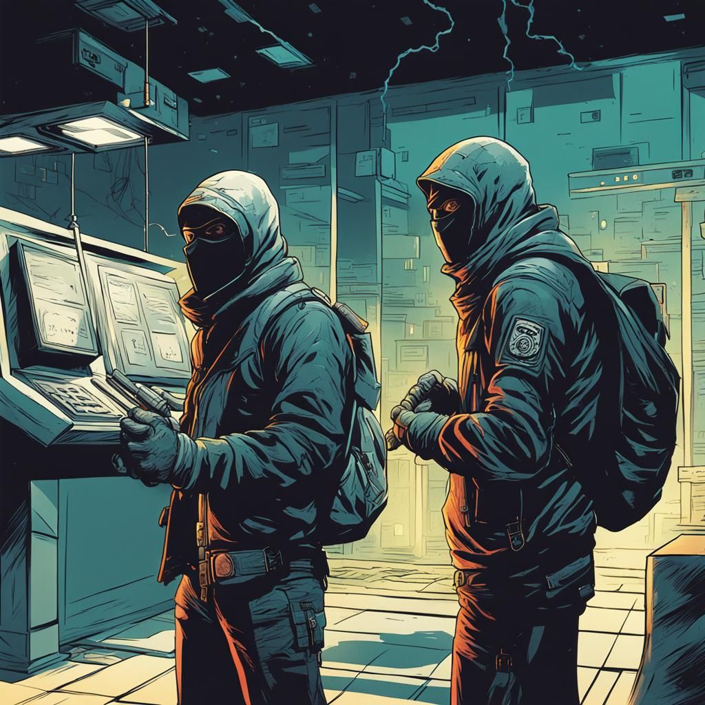 Sci-Fi Bank Robbers in Negative Color Comic Art