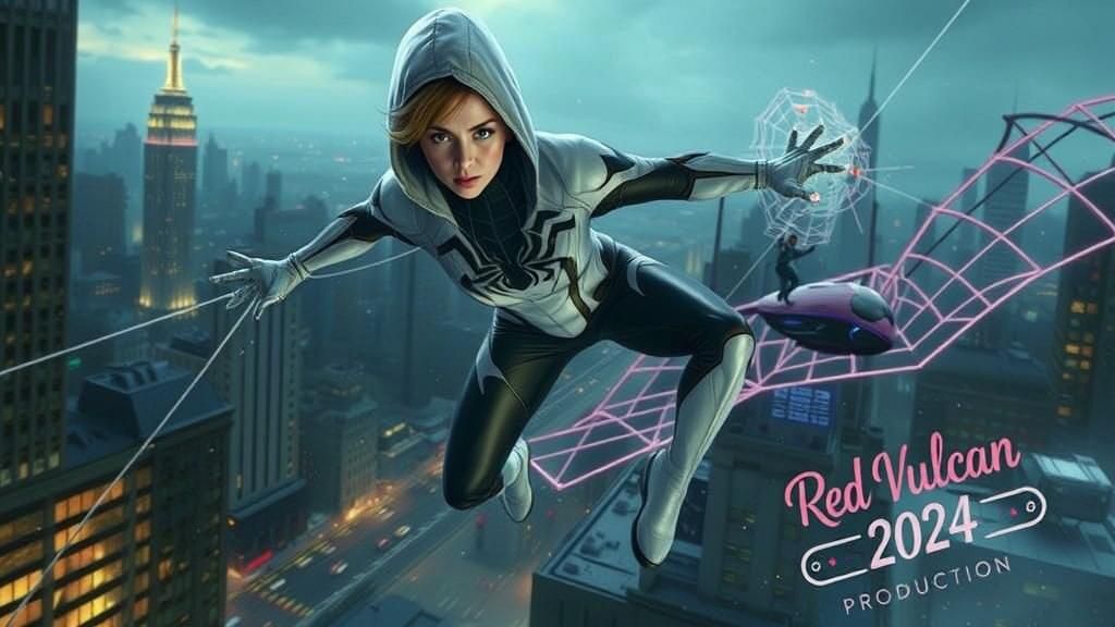 Gwen Stacy Spider-Gwen  concept art with white and black, gh...