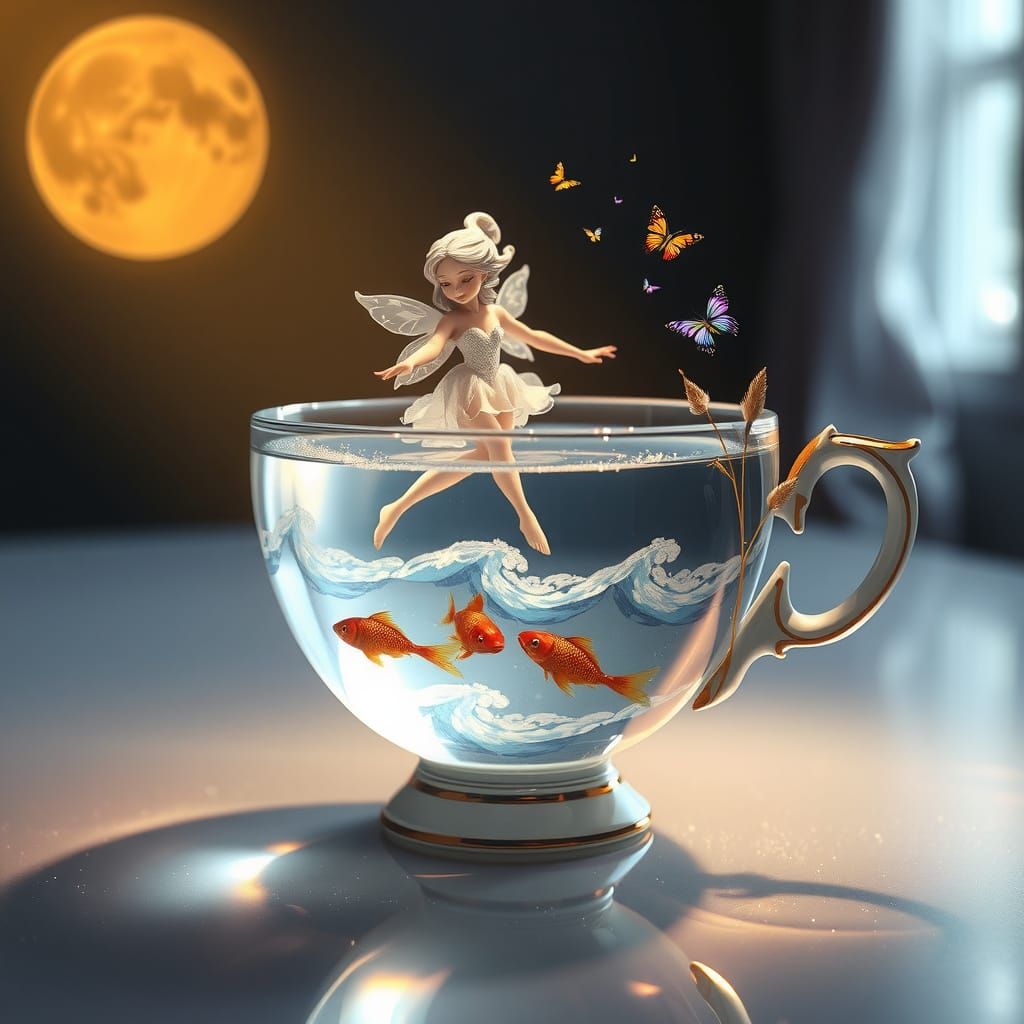 Whimsical Faerie in a Delicate Teacup World