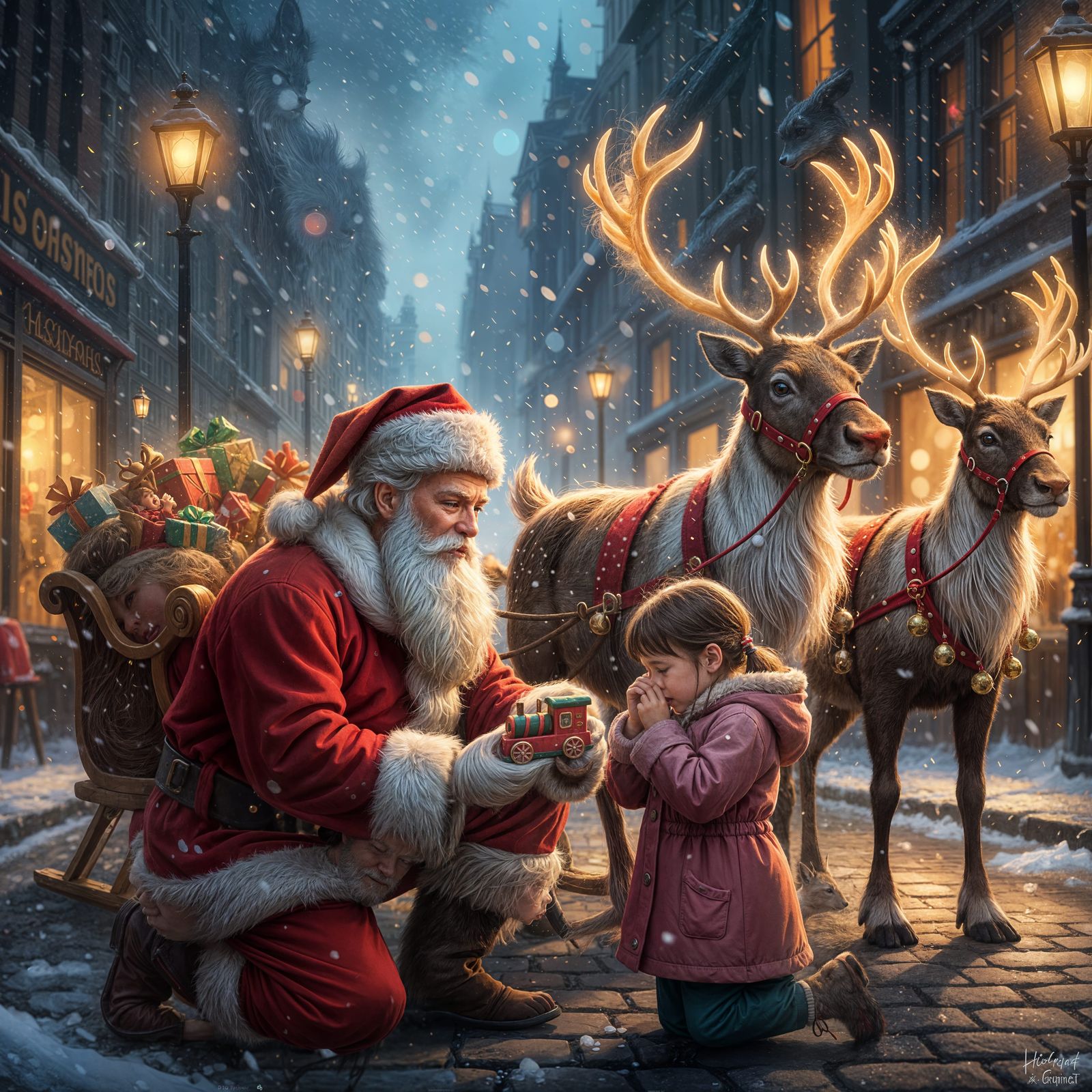 Santa Claus Comforts Crying Girl with Toy