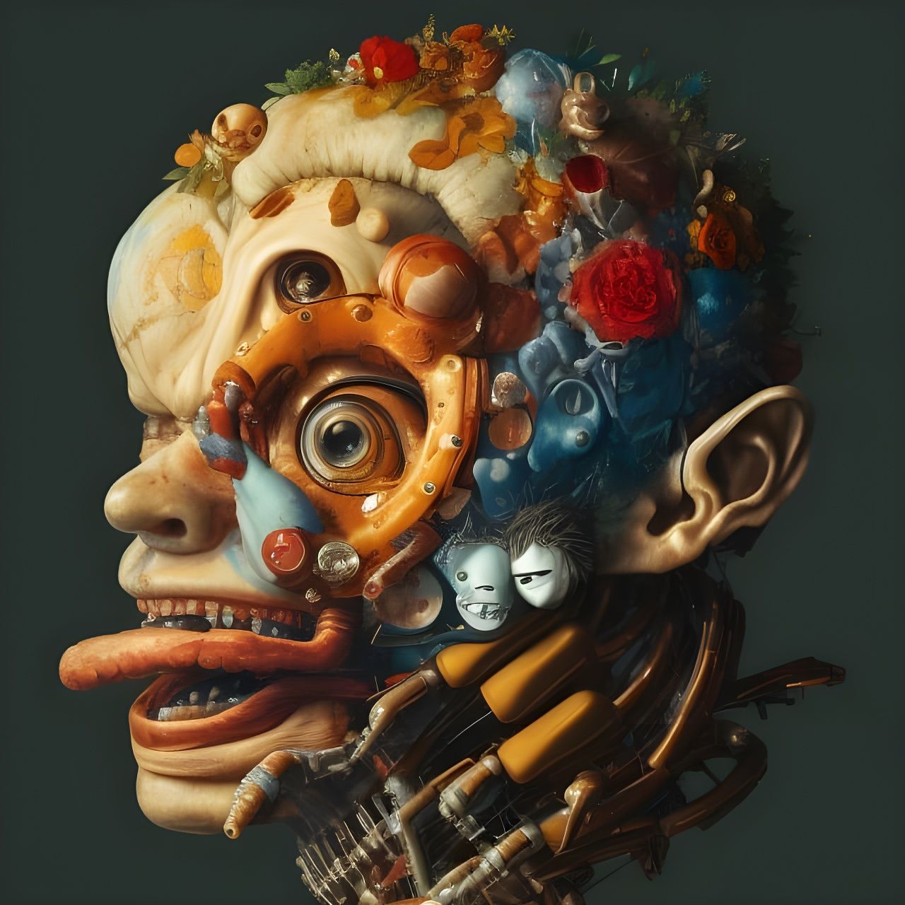 Laughing Robot Portrait in Arcimboldo Style