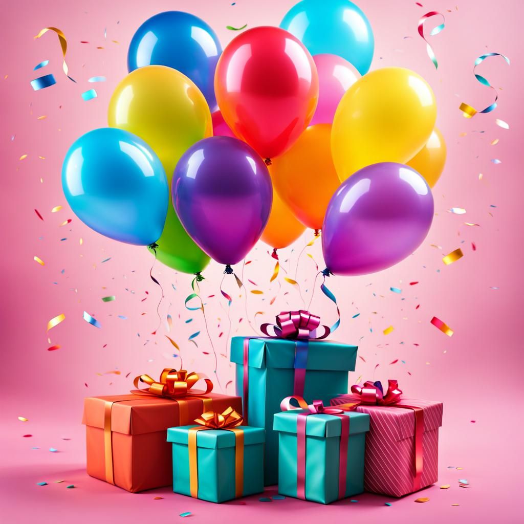 Festive Birthday Gifts and Balloons Celebration