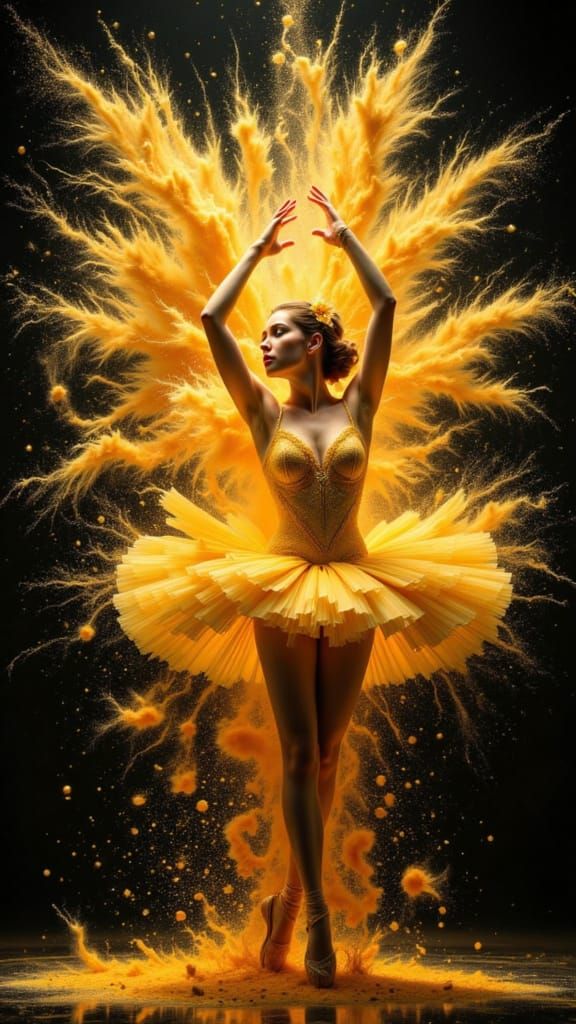 Golden Ballerina Powder Explosion in Frozen Time