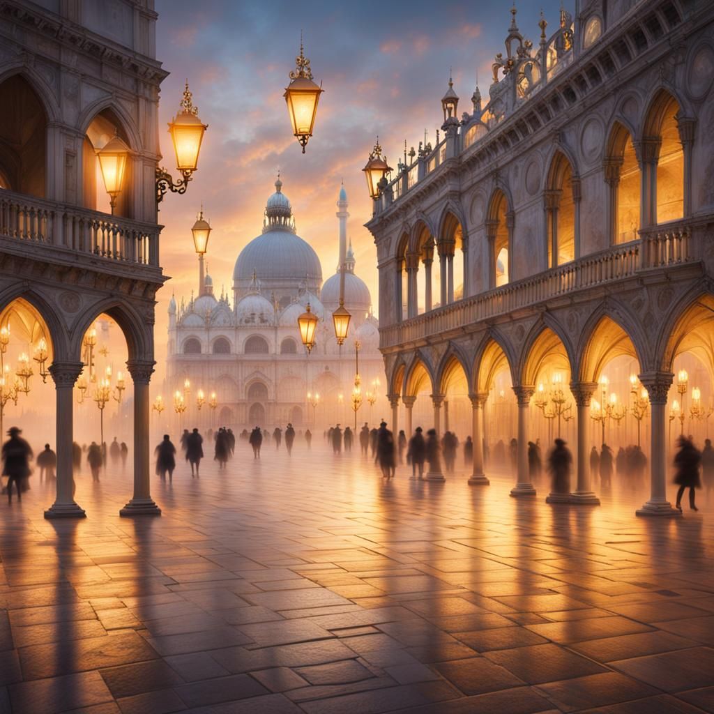 Golden Mist Over Venice: A Fantasy Cityscape