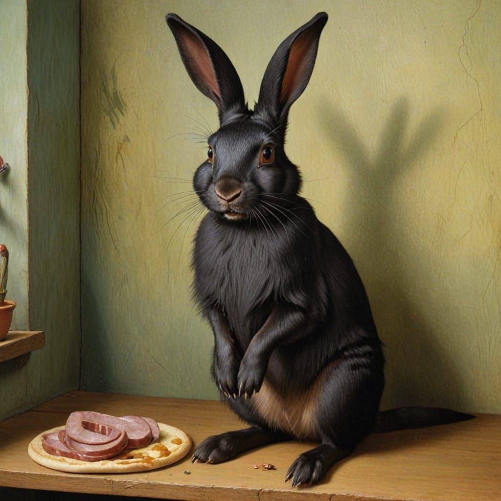 Surreal Rabbit and Sausage Dreamscape Inspired by Bosch