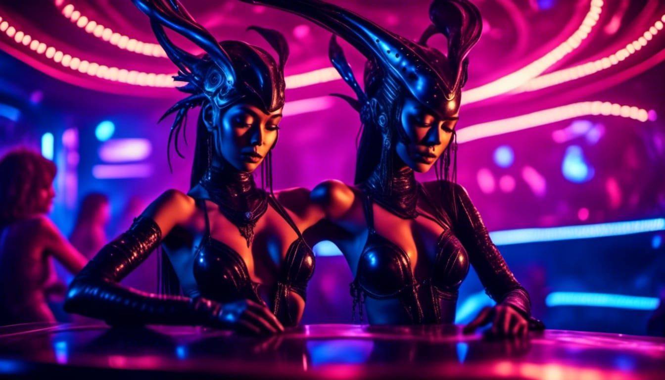 Cyberpunk Exotic Dancer in Retro Sci-Fi Style