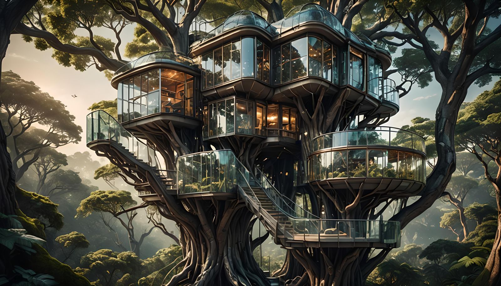 Futuristic Glass Treehouse in Hyperrealistic Detail