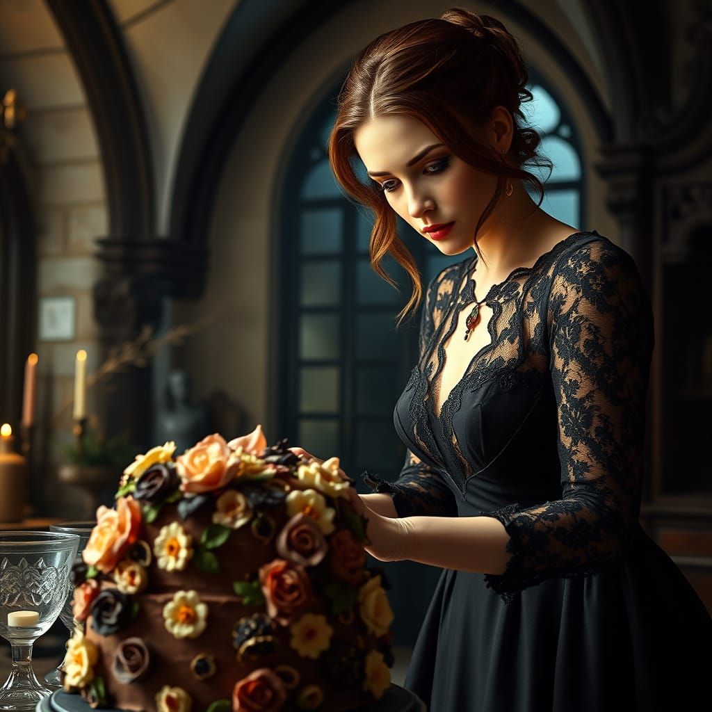 Gothic Cake Artist in Intense Focus