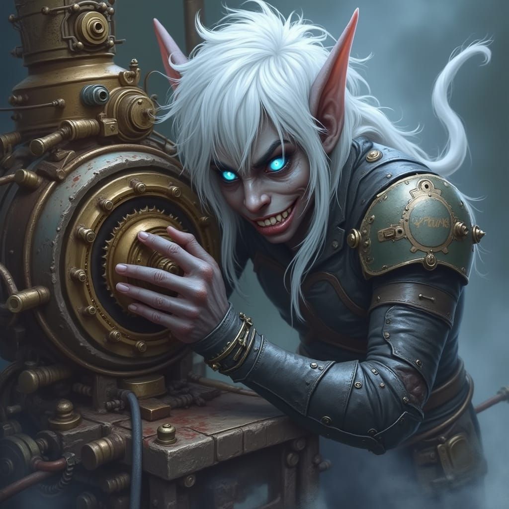 Steampunk Elf with Engine, Rutkowski-Inspired Art