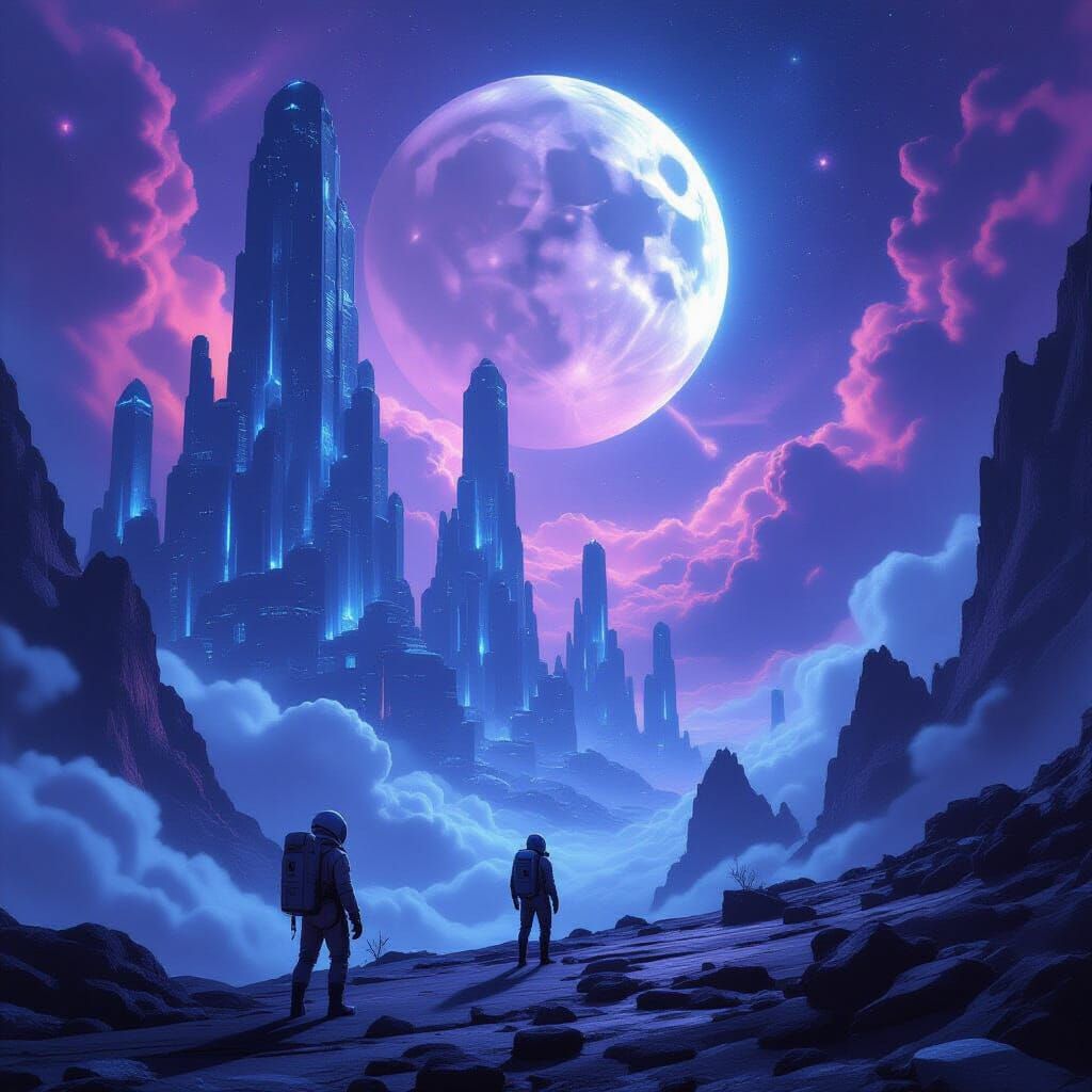 Astronaut Discovers Ancient Nebula City in Cosmic Dreamscape