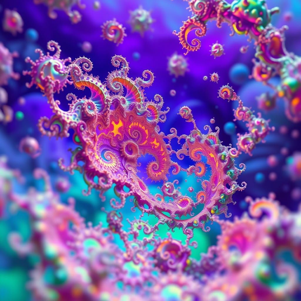 Surreal, Dreamlike Fractals Unfold in a Rich, Iridescent Lan...