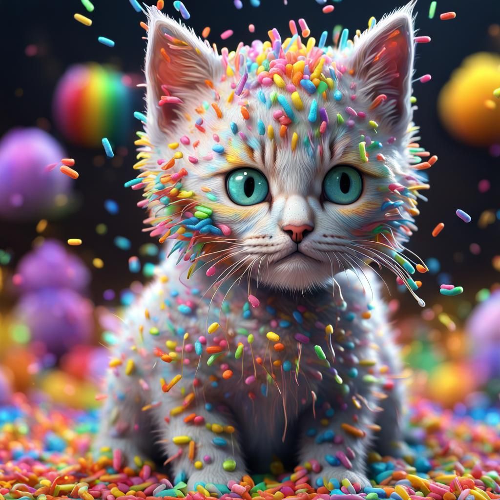 Rainbow Sprinkle Kitten: Intricate Colorful Art