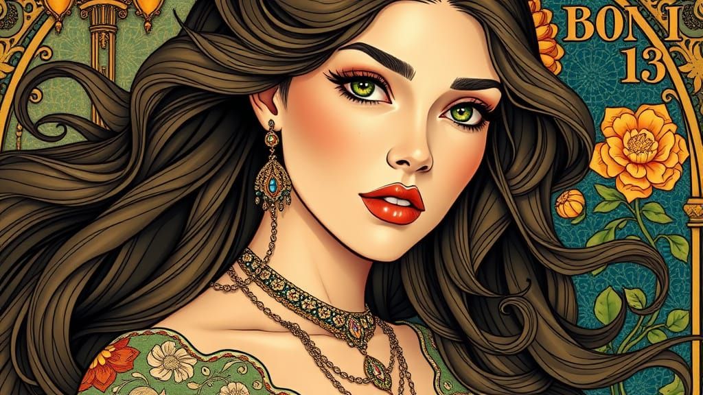 Elegant Woman in Art Nouveau Style