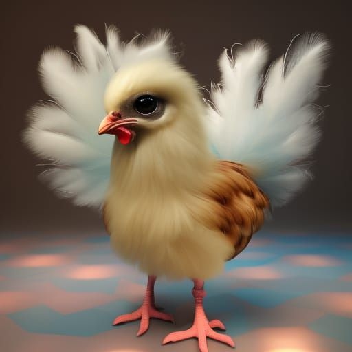 Cute Chicken in Bright Hall with Shiny Eyes