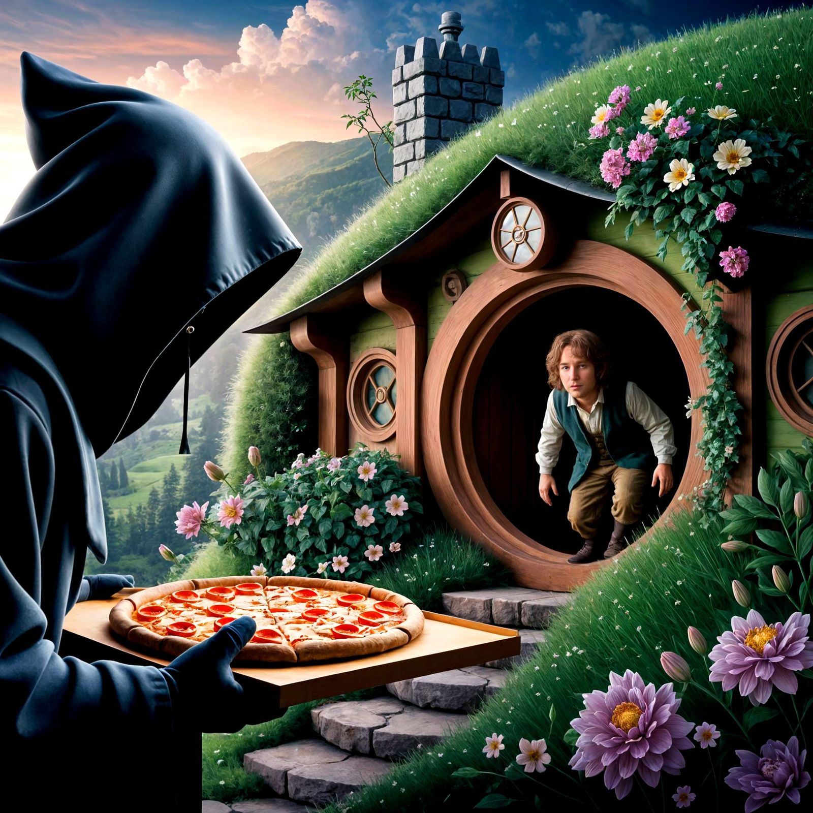 Pizza Delivery to Hobbiton in Pastel Colors