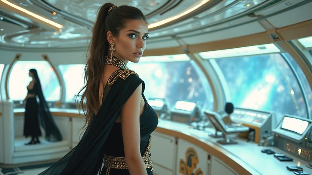 Egyptian Space Royalty in Regal Attire