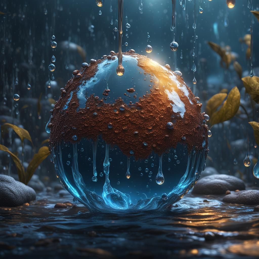 Fantastical Water Droplet in Detailed Matte Painting