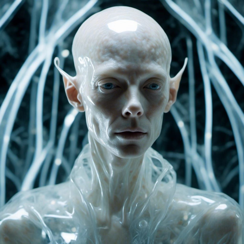 Spectral Alien Portrait in Line Art Style