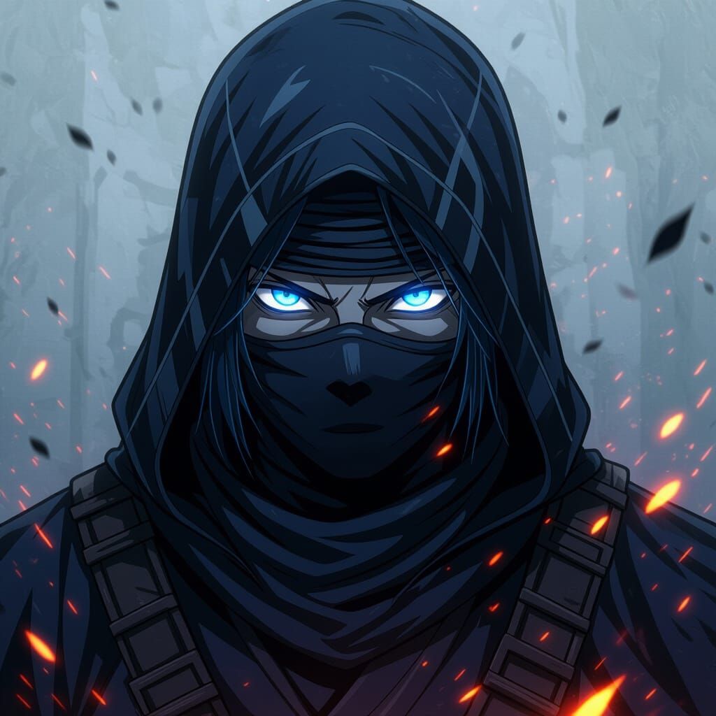 Masked Anime Warrior in Shadows with Embers