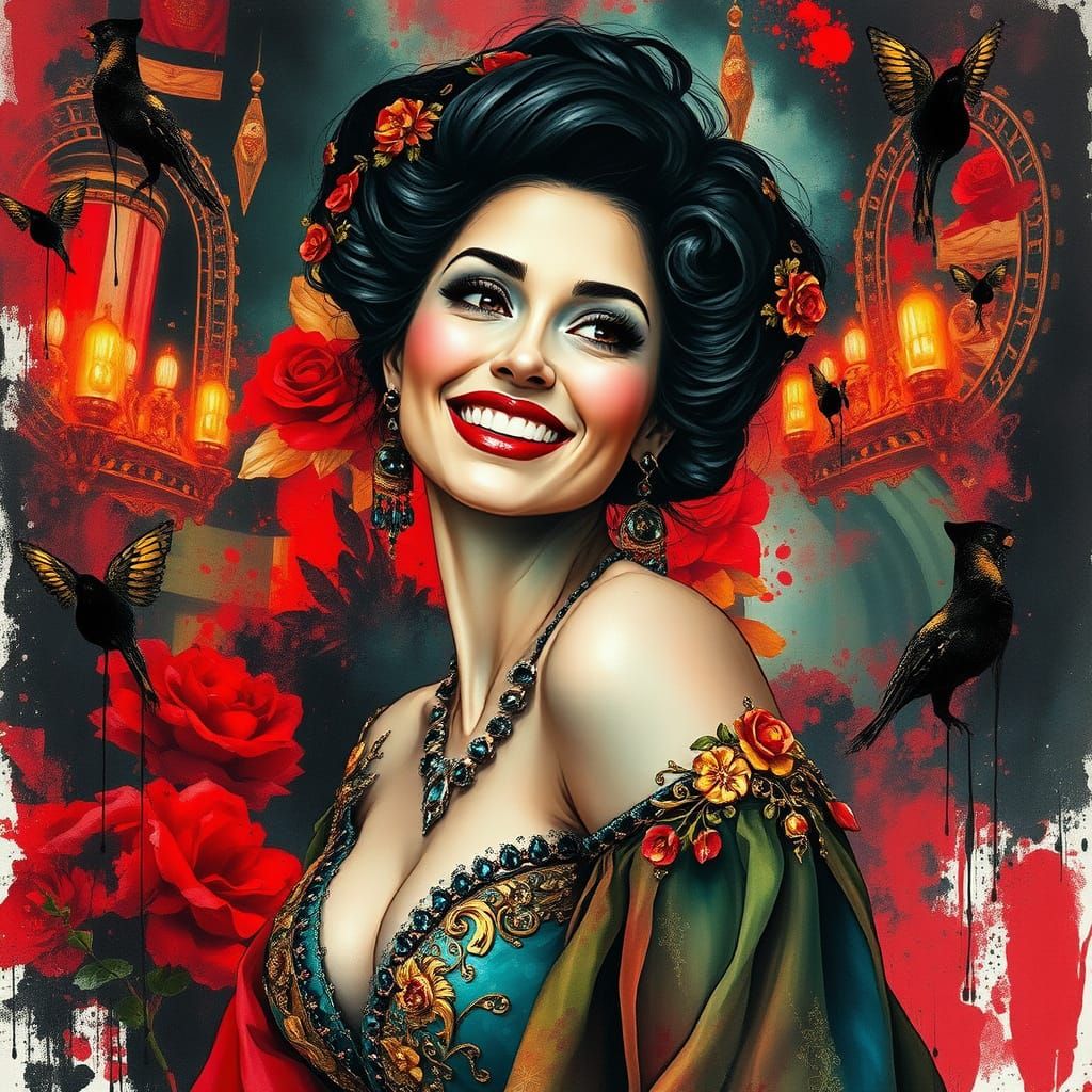 Smiling Woman in Mystical Setting, Dada Expressionism