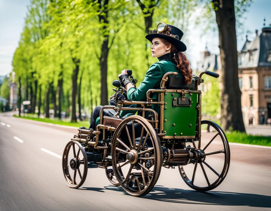 Steampunk Wheelchair Ride Through Springtime Street