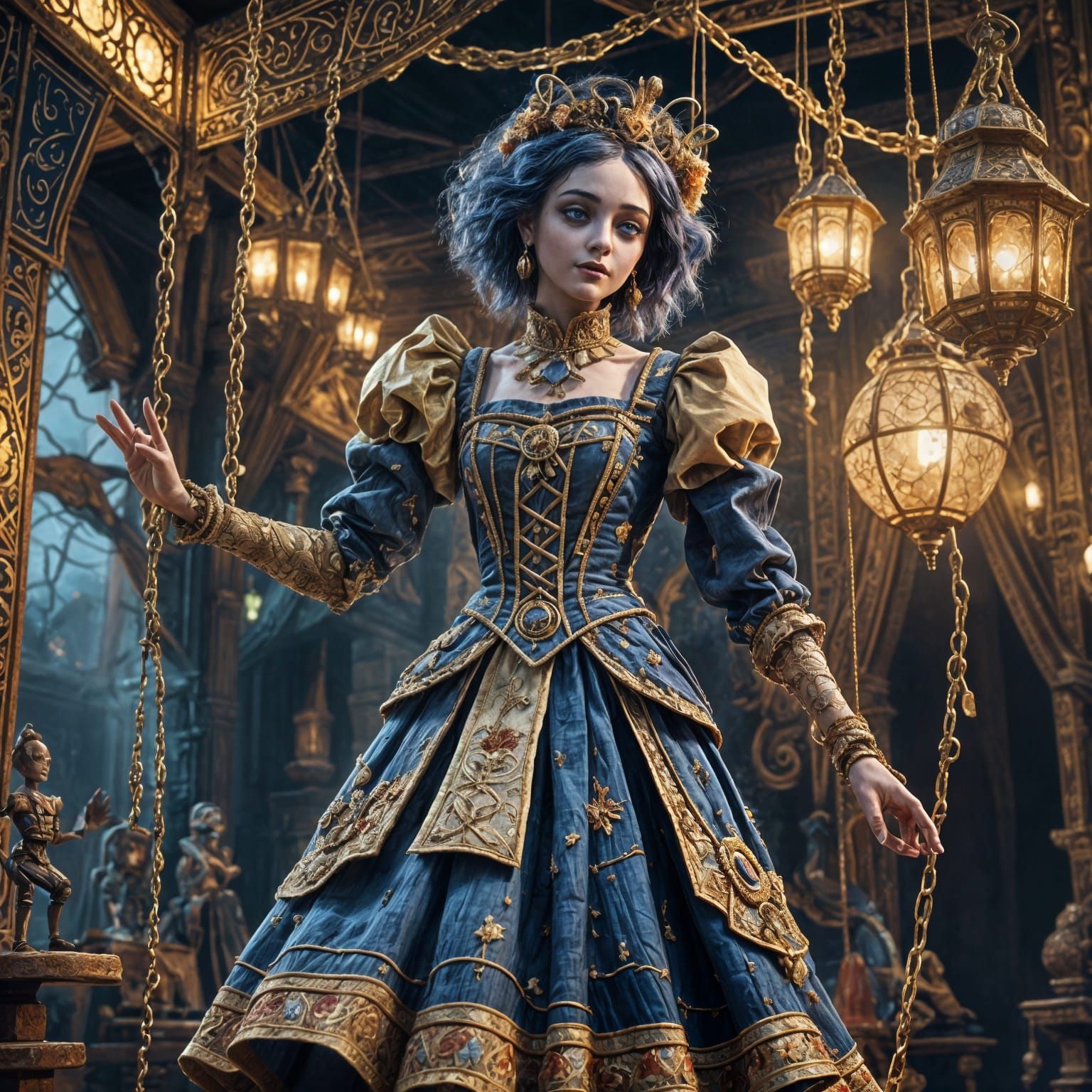 Beautiful Marionette Dancing on Stage as Matte Painting