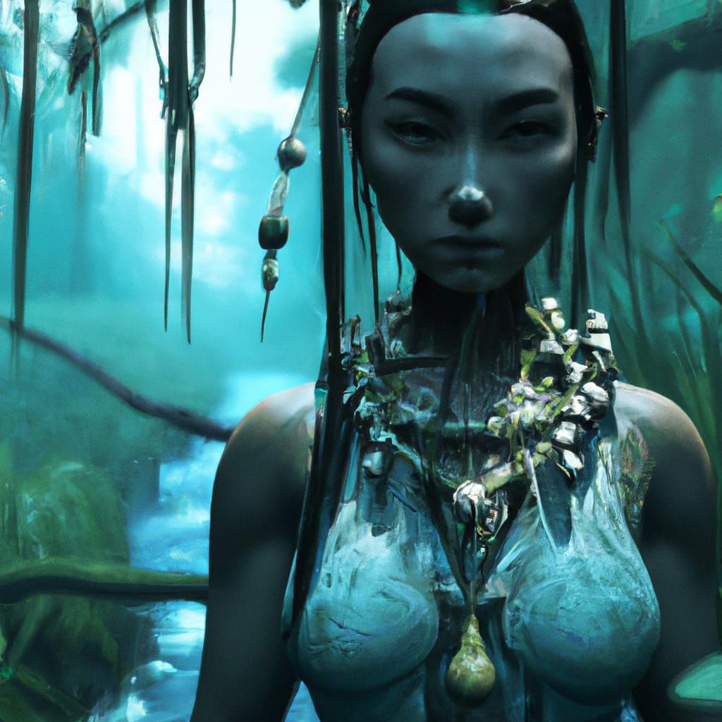 Asian Water Spirit in Ethereal Forest