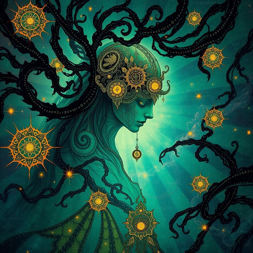 Ethereal Dreamscape with Klimt-Inspired Patterns