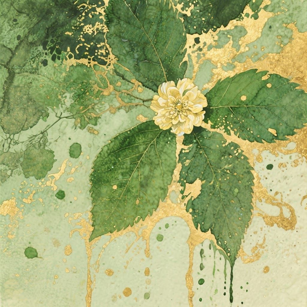 Golden Leaf Transitions to Green in Watercolor
